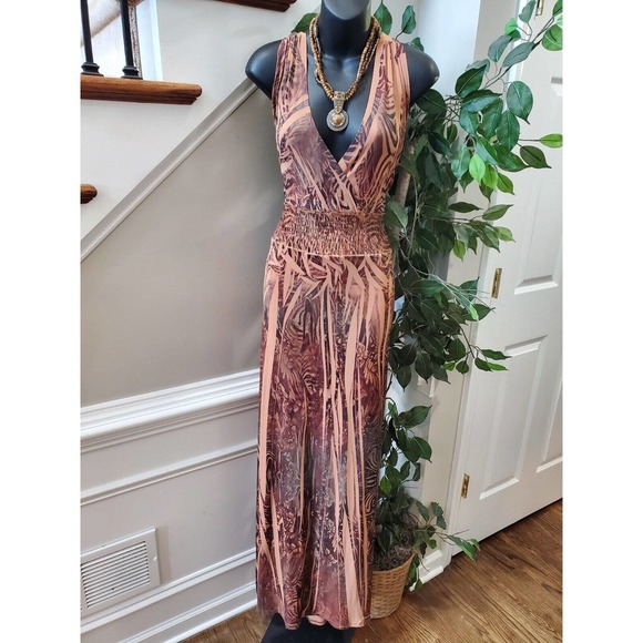 Fresh Of La Women's Brown Polyester V-Neck Sleeveless Long Maxi Dress Size 2X - Picture 1 of 10